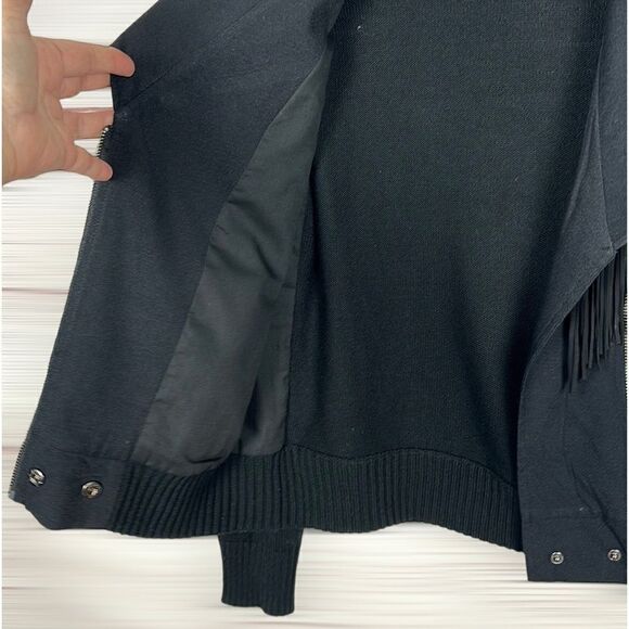 ELLA MOSS Black Lightweight Fringed Moto Jacket Knit Sleeves and Back size S - Picture 11 of 14